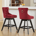 thumbnail image 3 of Tcbosik 2 Pack Velvet Swivel Barstools, Upholstered Counter Height Bar Chair with Button Tufted Back & Wood Legs for Kitchen, Dining Room, Home Pub, Wine Red, 3 of 10
