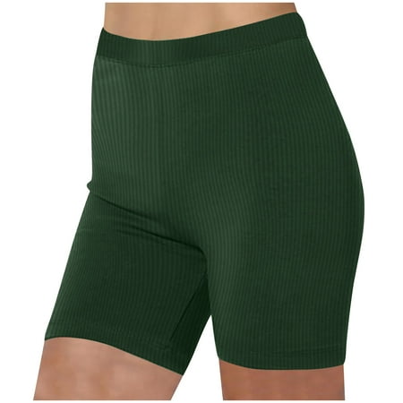 Fancifize Prime Day Deals Today High Waisted Biker Shorts for Women-5  Tummy Control Ribbed Fitness Athletic Shorts Workout Running Yoga Gym Shorts