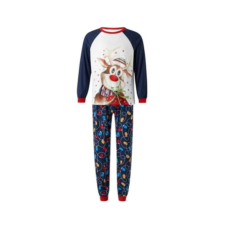 

JINSIJU Christmas Matching Family Pajamas Cartoon Elk Snowflake Star Print T-shirt + String Light Print Pants