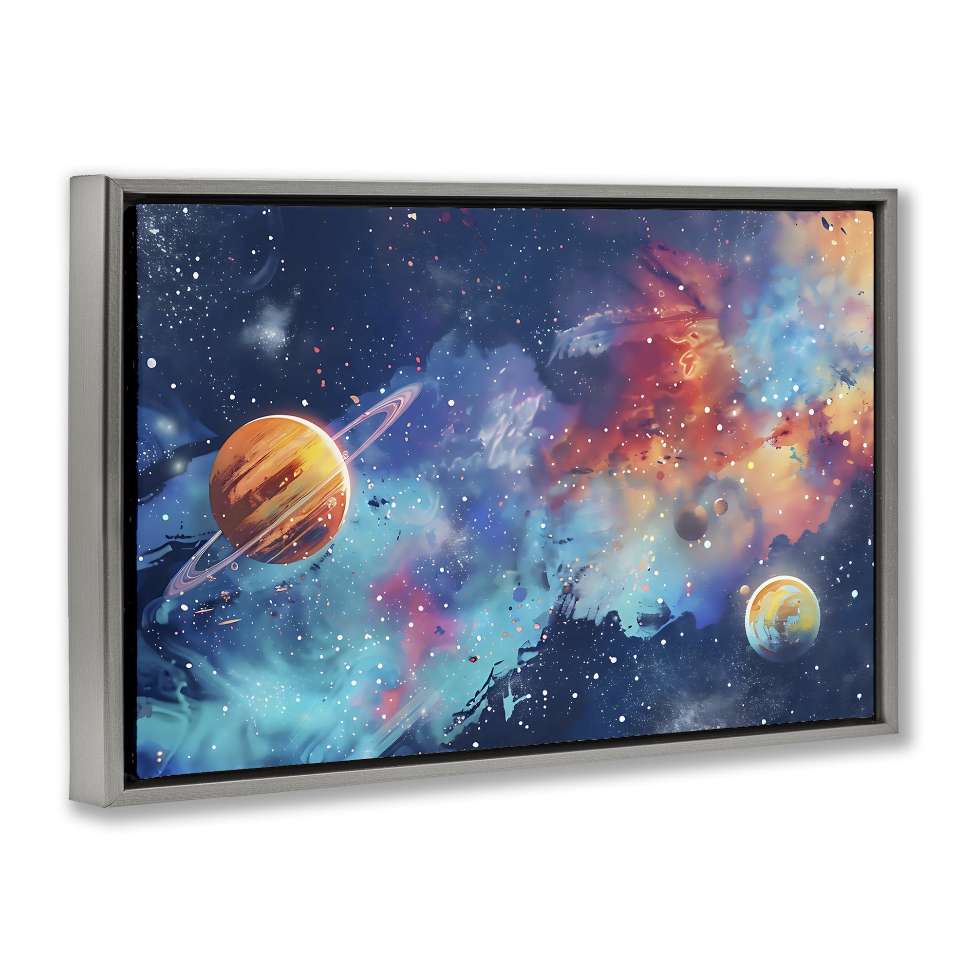 Stupell Industries Nebula Dreams Scattered Planets Gray Framed Floater Canvas Wall Art, design by Creative Studio