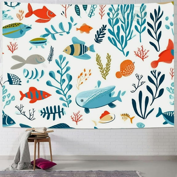 Onetech Fish Wall Hanging Tapestry for Bedroom Living Room Dorm Decor Lightweight Cotton Artwork Handmade Wall Decor 40x30inch