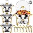 thumbnail image 2 of Ensemble de Buffet de Luxe 5 L en Acier Inoxydable Doré – Ensemble de 2 Réchauds Ronds pour Aliments avec Couvercles en Verre Trempé, Chauffage à l'Alcool Amovible, Ustensiles Inclus – Approprié pour Fêtes, Mariages, 2 of 7