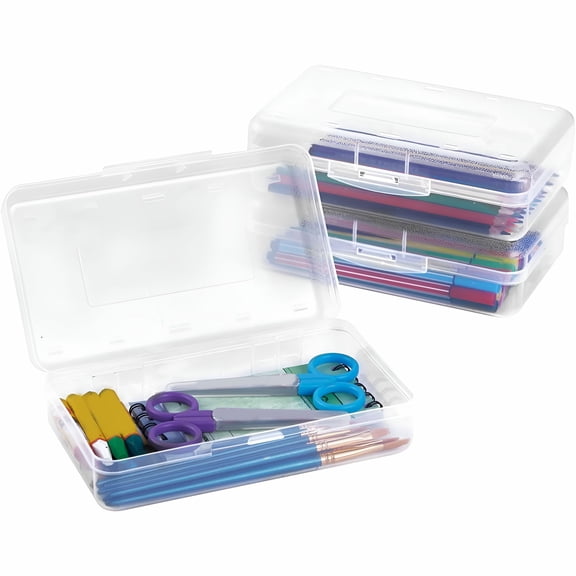 CCOCC 3 Pack Pencil Large Hard Pencil Box Bulk Crayon Box Marker Pen Organizer Plastic Storage Container with Lid Organizer Back to Supplies