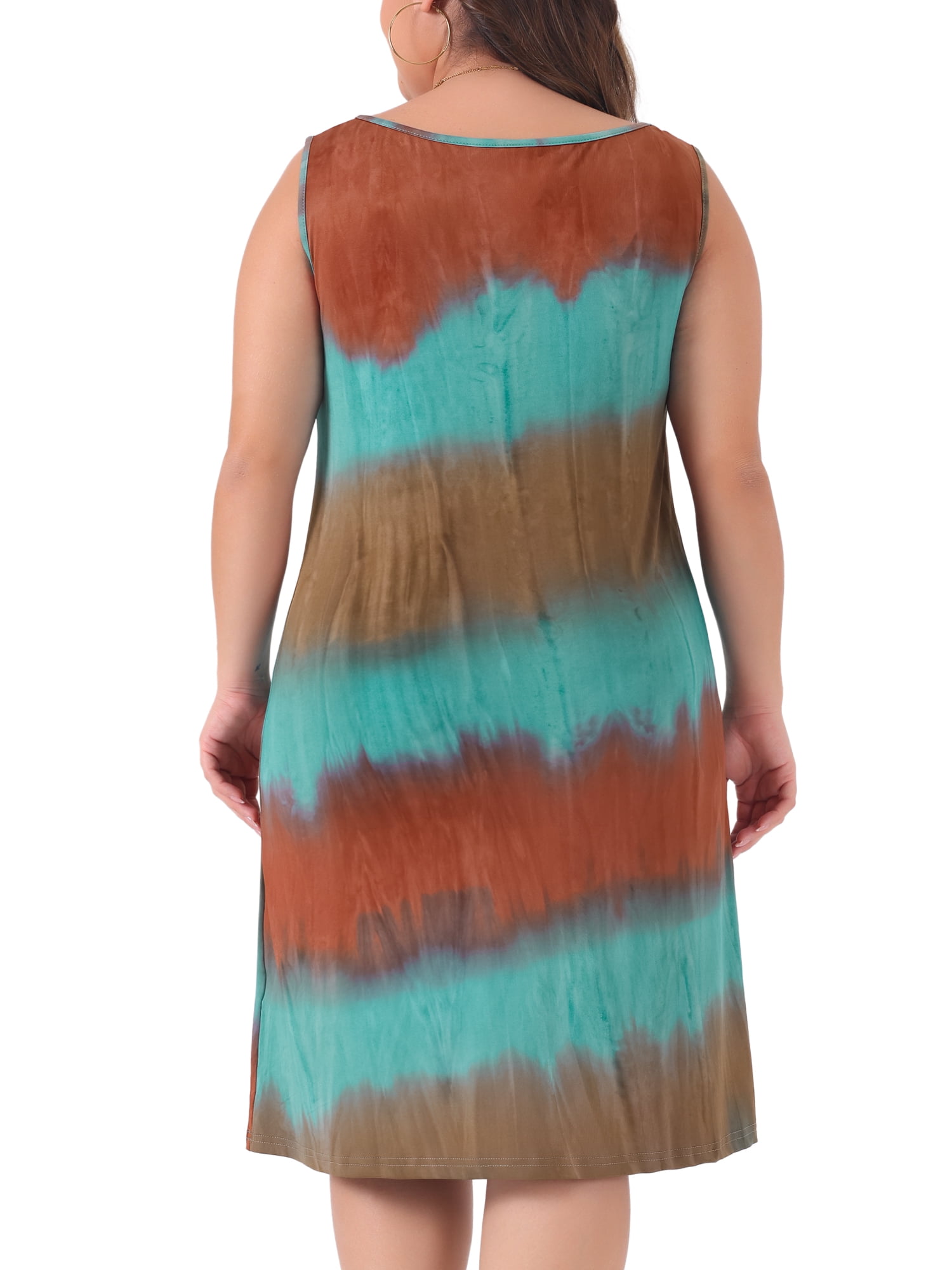 DARING DIVA Plus Size Tie Dye Sleeveless Sundress Casual Tank Dress 2X Blue Brown