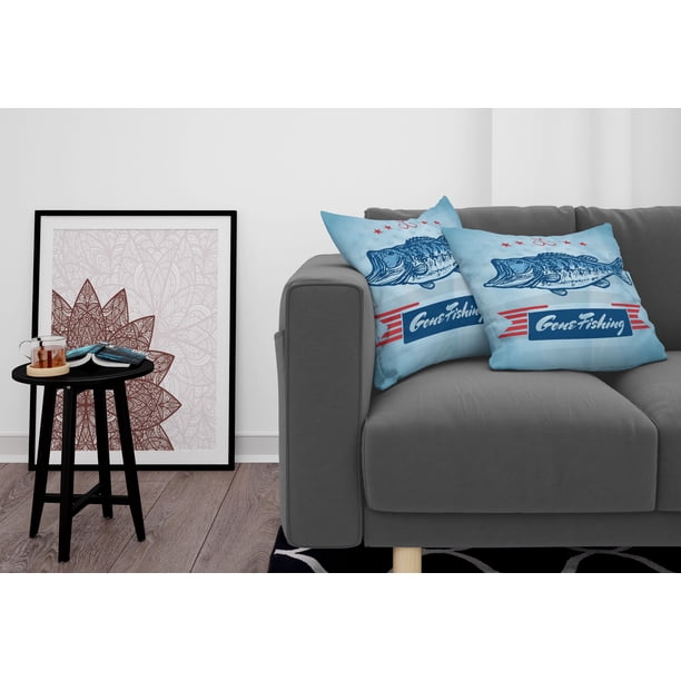 Fish On Fishing Themed Pillow Cover - 18x18 Inch Linen Cotton Throw Pillow Case, Double Sided (Pillow Insert NOT Included)