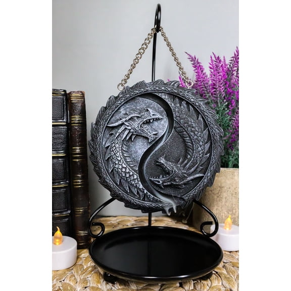 Medieval Ying Yang Dragons Aroma Waterfall Medal Backflow Incense Cone Burner