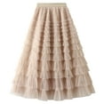 thumbnail image 2 of SWSMCLT Women's Ruffle Maxi Skirt Cute Casual Overlay Basic Fashion Tiered Long Tulle Skirt Elastic Waist Layered Apricot Large, 2 of 4