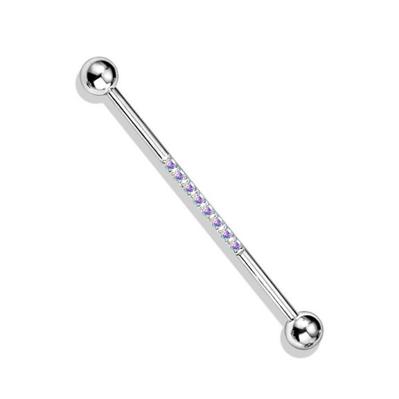 Surgical Steel Industrial Barbell 14 Gauge 1-1/2"  CNC Set CZ
