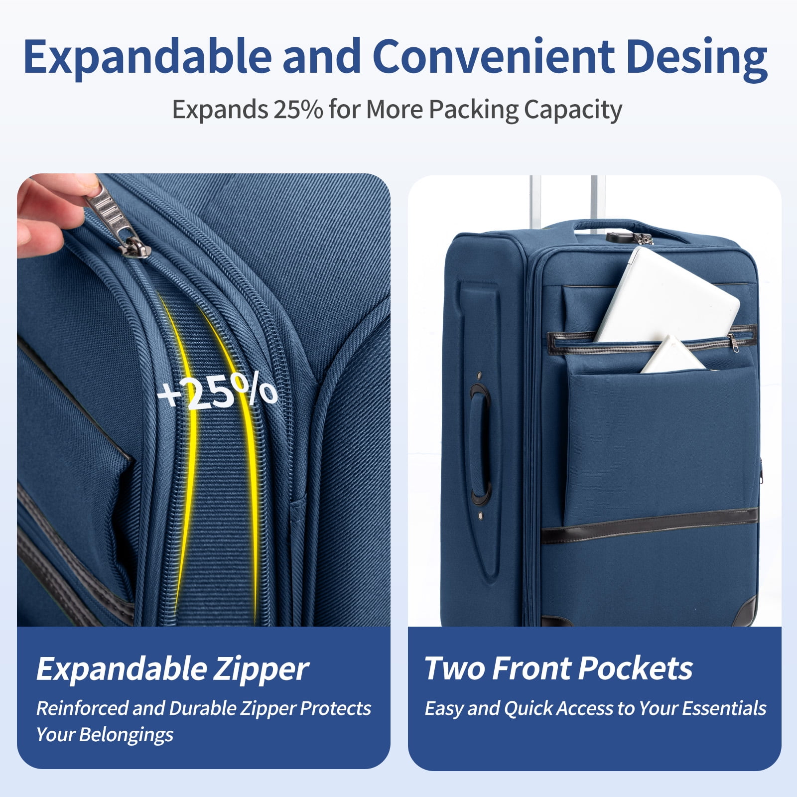 Ktaxon 3-Piece Softside Luggage Set With 8 Set Pcaking Cube TSA Lock, 360° Spinner Wheels Blue
