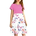 thumbnail image 7 of SGFCWSX Girls Short Sleeve Midi Dress Teens Crewneck Print Summer A-Line Dress for Casual Wear Pink Size 13-14 Years, 7 of 7