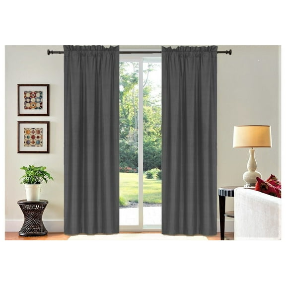 1 Set window curtain treatment blackout rod pocket panel 100% full privacy 37" wide x 108" long R64 charcoal color