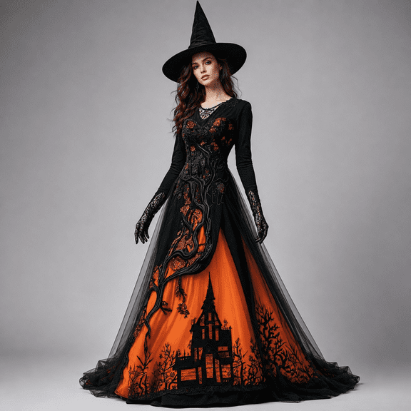 Womens Halloween Costume Dress, Treehouse Thorn Lace Chiffon Maxi Gown Gothic Mesh Overlay Long Sleeve Party Dress, Halloween Gothic Dress, Gothic Costume Dress