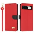 thumbnail image 2 of Wallet Case For Google Pixel 8 Crossbody Strap & Short Hand Strap with RFID Blocking Credit Card Slots, Cute Bow Design Flip PU Leather Stand Magnetic Closure Phone Cover,Red, 2 of 12