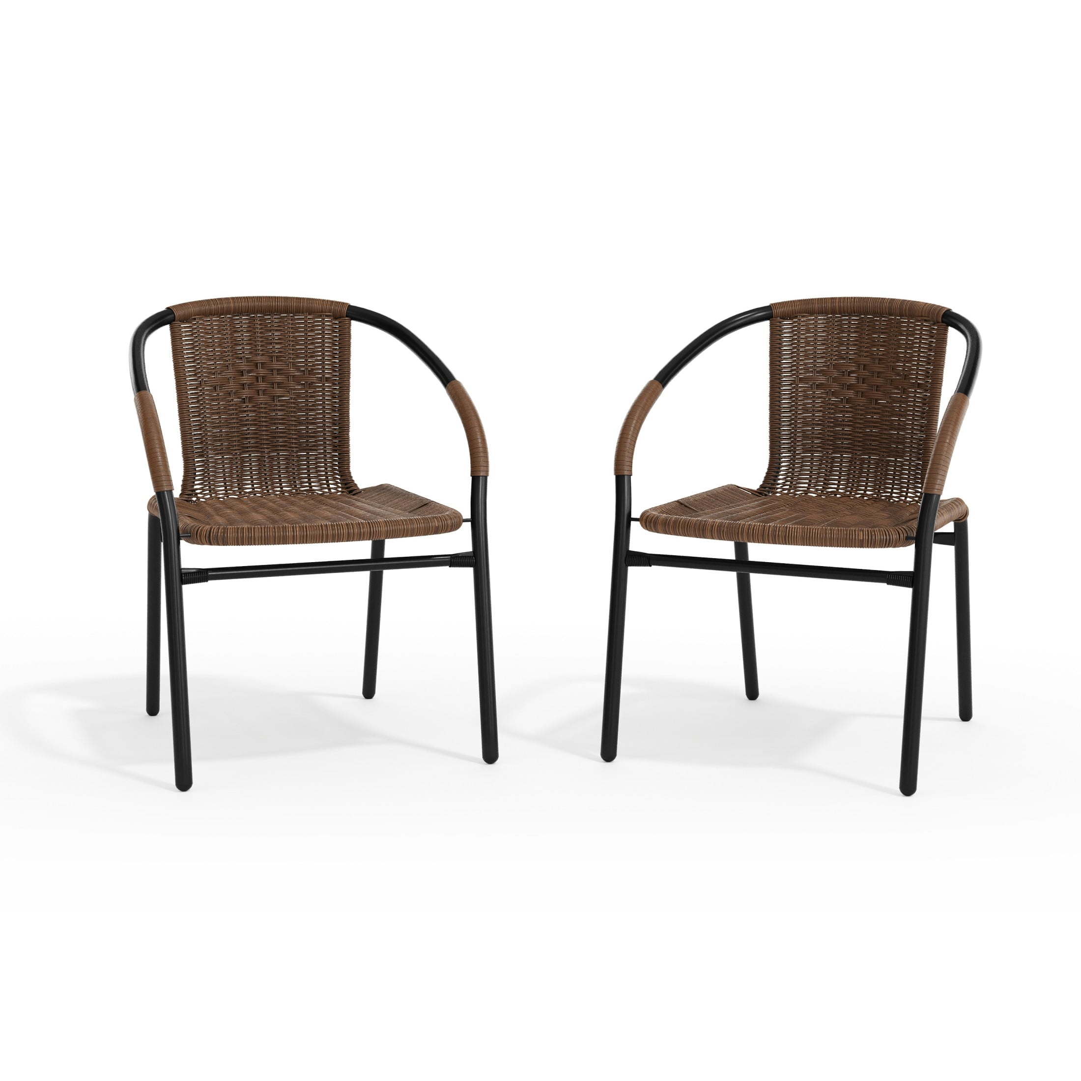 Flash Furniture Set of 2 Commercial Grade Medium Brown Rattan Indoor-Outdoor Restaurant Stack Chairs