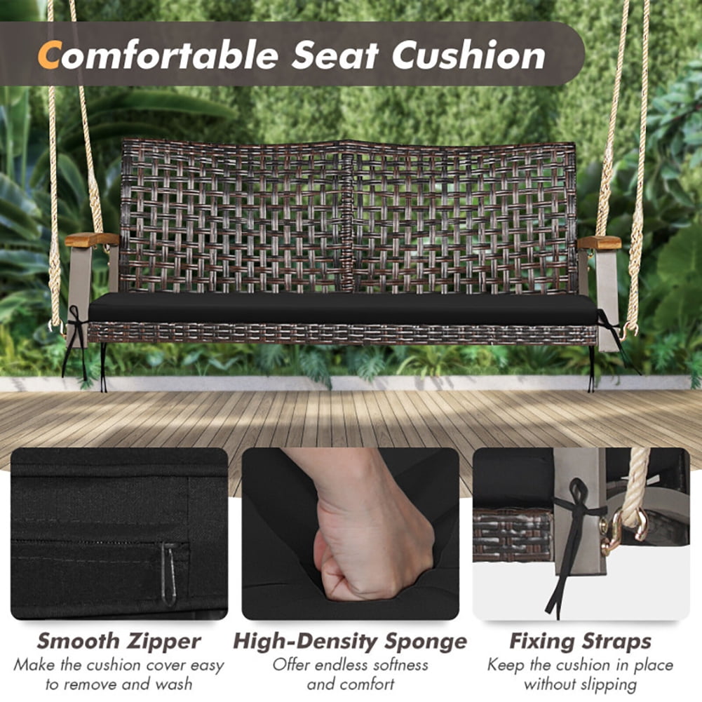 Aimee Lii 2-Person Rattan Hanging Porch Swing Chair, Swing Chair Outdoor, Black Aimee Lii 2-Person Rattan Hanging Porch Swing Chair, Swing Chair Outdoor, Black