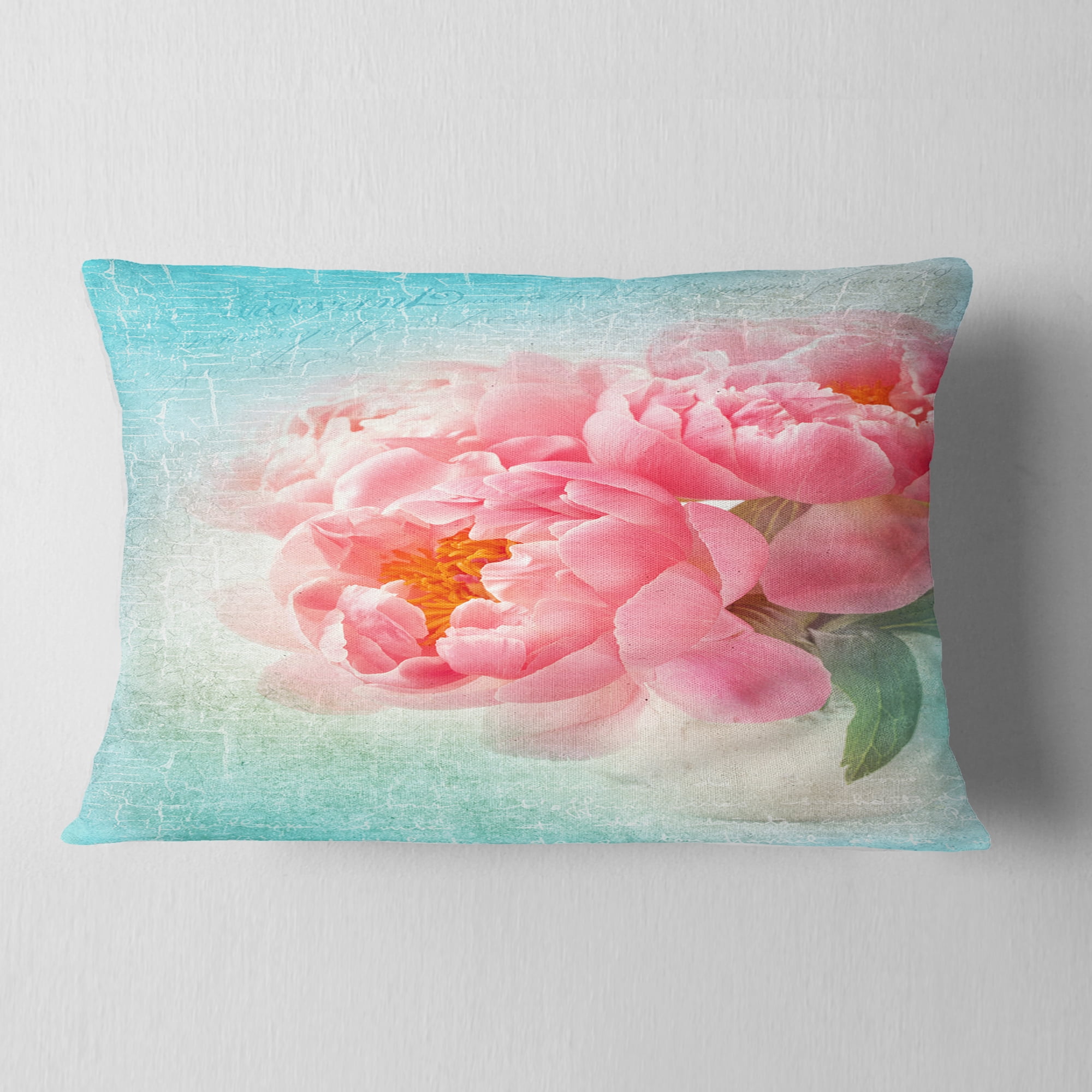 Designart Peony Flowers Merged to Blue - Floral Throw Pillow - 12x20