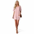 thumbnail image 6 of Dazajoo Jumpsuits for Women Shorts One Piece Ribbed Knit Round Neck Short Sleeve Rompers with Pockets Summer Beach Vacation Outfits,Pink,S, 6 of 7