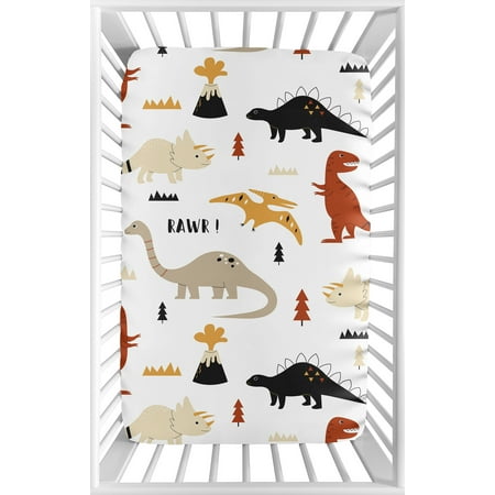 UPC: 0846480090489 | Mod Dinosaur Black and Orange Fitted Mini Crib Sheet by Sweet Jojo Designs