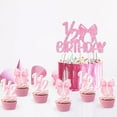 thumbnail image 3 of Pink Bow Half Birthday Cake Decorations, 25Pcs Gingham Bowknot Cake Topper Cupcake Toppers Pink Bow Glitter 1/2 Birthday Cake Decorations for Baby Girl Princess Half Bday Party Supplies, 3 of 7