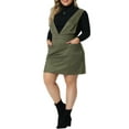 thumbnail image 4 of GRACE & GRANDEUR Robe Salopette Grande Taille pour Femmes Col en V Poche Bretelles en Velours Jupe Mini Vert Armée 1X, 4 of 5
