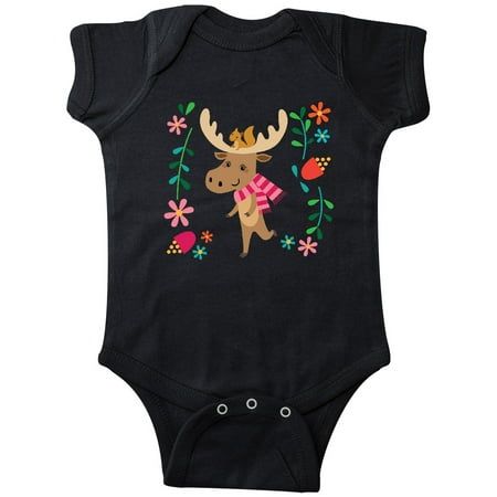 

Inktastic Woodland Moose Spring Flowers Gift Baby Girl Bodysuit