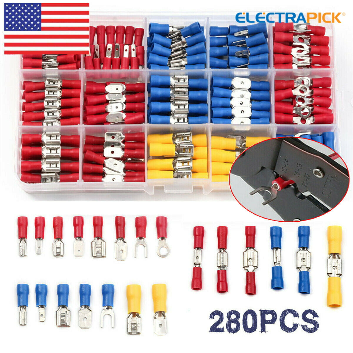 280 Pcs /set Electrical Cable Wire Connectors Assorted Insulated Crimp Terminals 