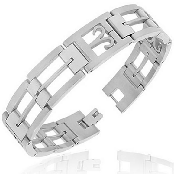 Stainless Steel Silver-Tone Link Chain Zodiac Sign Aries Mens Bracelet with Clasp