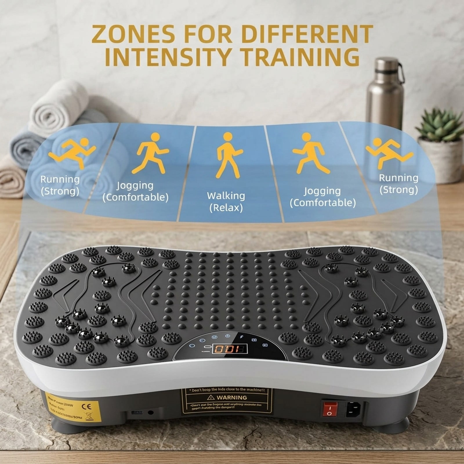 Fenbeli Vibration Plate Exercise Machine, 99 Speeds, Bluetooth Speaker, Remote Control and Resistance Bands, 400 lb Capacity, Black