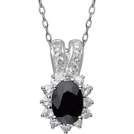 Black Sapphire and White Sapphire Sterling Silver Double Bale Pendant, 18