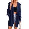 thumbnail image 2 of Women Oversized Chunky Knit Open Front Cardigan Sweater Button Up Rib Knitted Sweater Jacket Fall Dark Blue L, 2 of 9