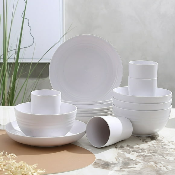 SSZMDLB 16-Piece Dinnerware Set, Plastic Bowls Plates and Cups, Dark Colored Tableware for Family Meals, Dinner Parties and Daily Use, Complete Dish Set