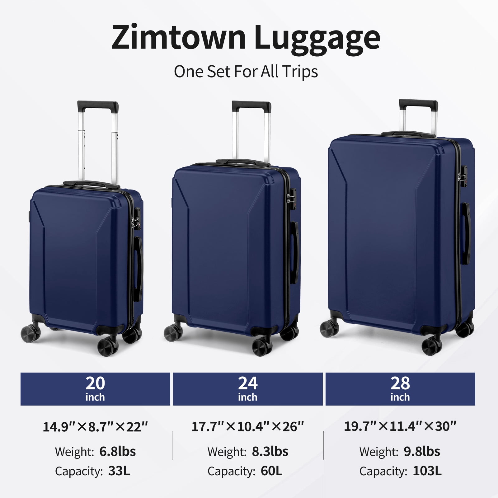 Zimtown 3-Piece Luggage Set with 8 Packing Cubes, Hard Shell Suitcases with Spinner Wheels TSA Lock, Blue