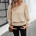 thumbnail image 2 of Uootdi Elastic Cinched Waist Tops for Women 3/4 Length Puff Sleeve Smocked Tops Banded Bottom Dressy Business Casual Outfits, 2 of 7