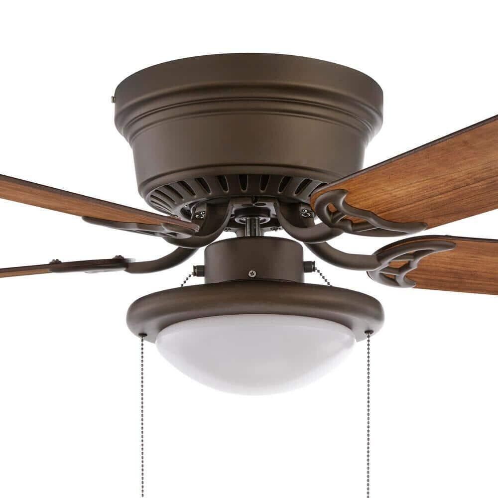 Hugger 44 inch Oil Rubbed Bronze Dome Style LED Bulb Flush Mount Indoor Ceiling Fan with Light Kit