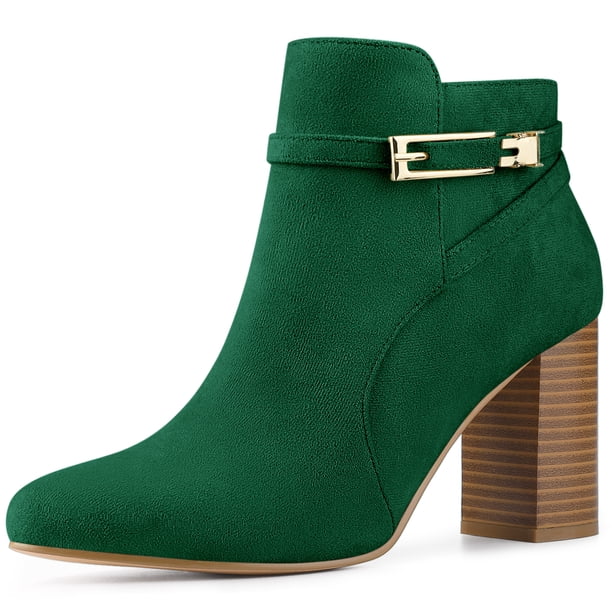Botines de tacón grueso Allegra K con hebilla y punta redonda Verde 38