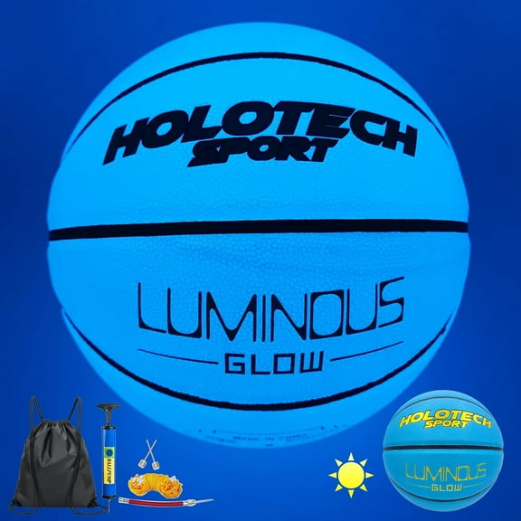 Basketball Glow in The Dark, Cool Glowing Luminous Leather Basketball Indoor Outdoor Size 7/6/5 for Men, Women, Teenager (with Pump)