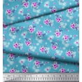 thumbnail image 2 of Soimoi Blue Silk Fabric Leaves & Periwinkle Floral Printed Craft Fabric by the Yard 42 Inch Wide, 2 of 3