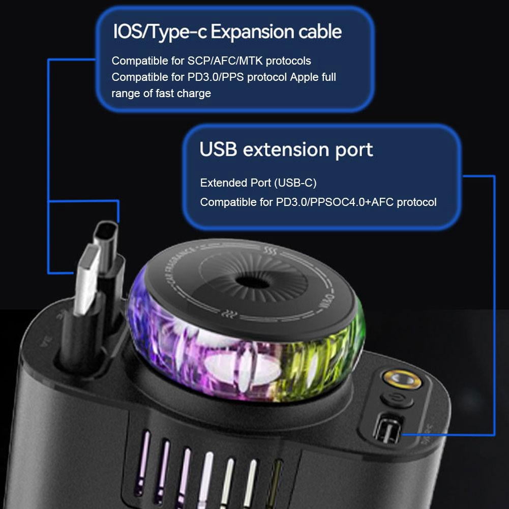 Retractable Car Charger with Aromatherapy and Starlight, 5 in 1 USB C Car Charger for iPhone 16 15 14 13 12 11, Fast Charging Compatible with iPhone Android