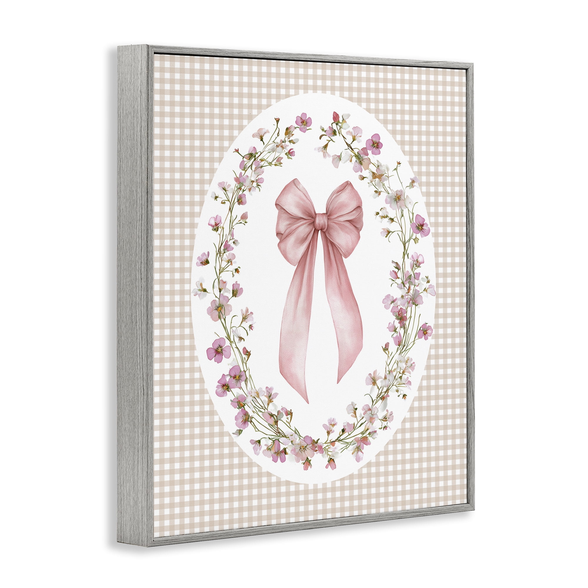 Stupell Industries Feminine Gingham Bow Gray Framed Giclee Art, design by Christine Simpson Art