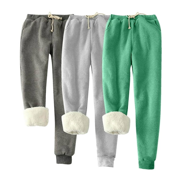 Sevevn 3PC Women's Winter Warm Fleece Pants Sherpa Lined Sweatpants Jogger Track Pants Athletic Active Lounge Pants