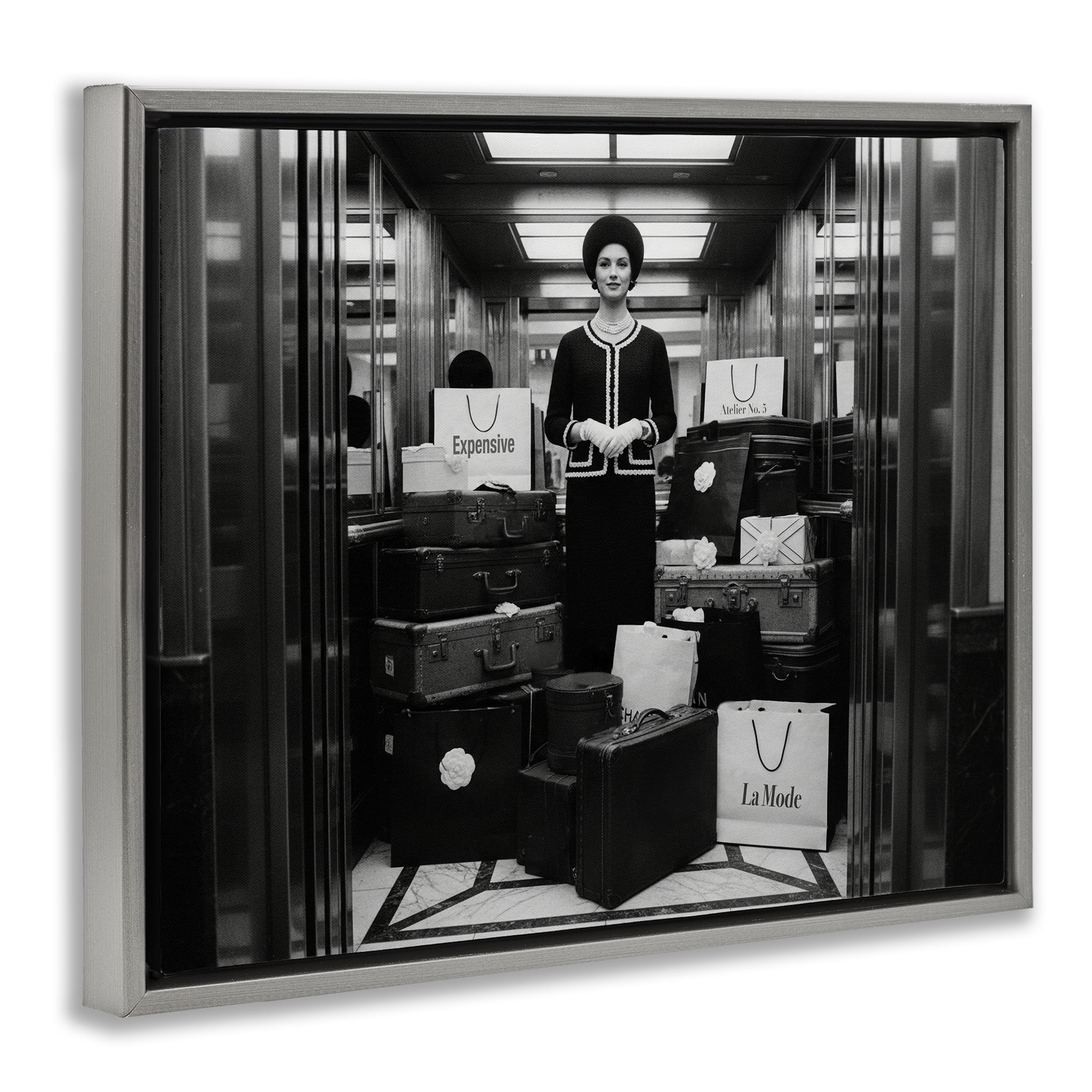 Stupell Industries Elevator Chic Shopping Gray Framed Floater Canvas Wall Art, design by A Barefoot Stylist
