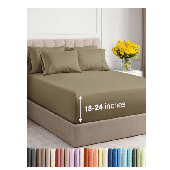 Extra Deep King Sheet Set - 6 Piece Breathable and Cooling Sheets - Hotel Luxury Bed Sheets Set - Easy & Secure Fit - Soft, Wrinkle Free and Comfy Sheets Set - Khaki Sheet Set with Extra Deep Pockets