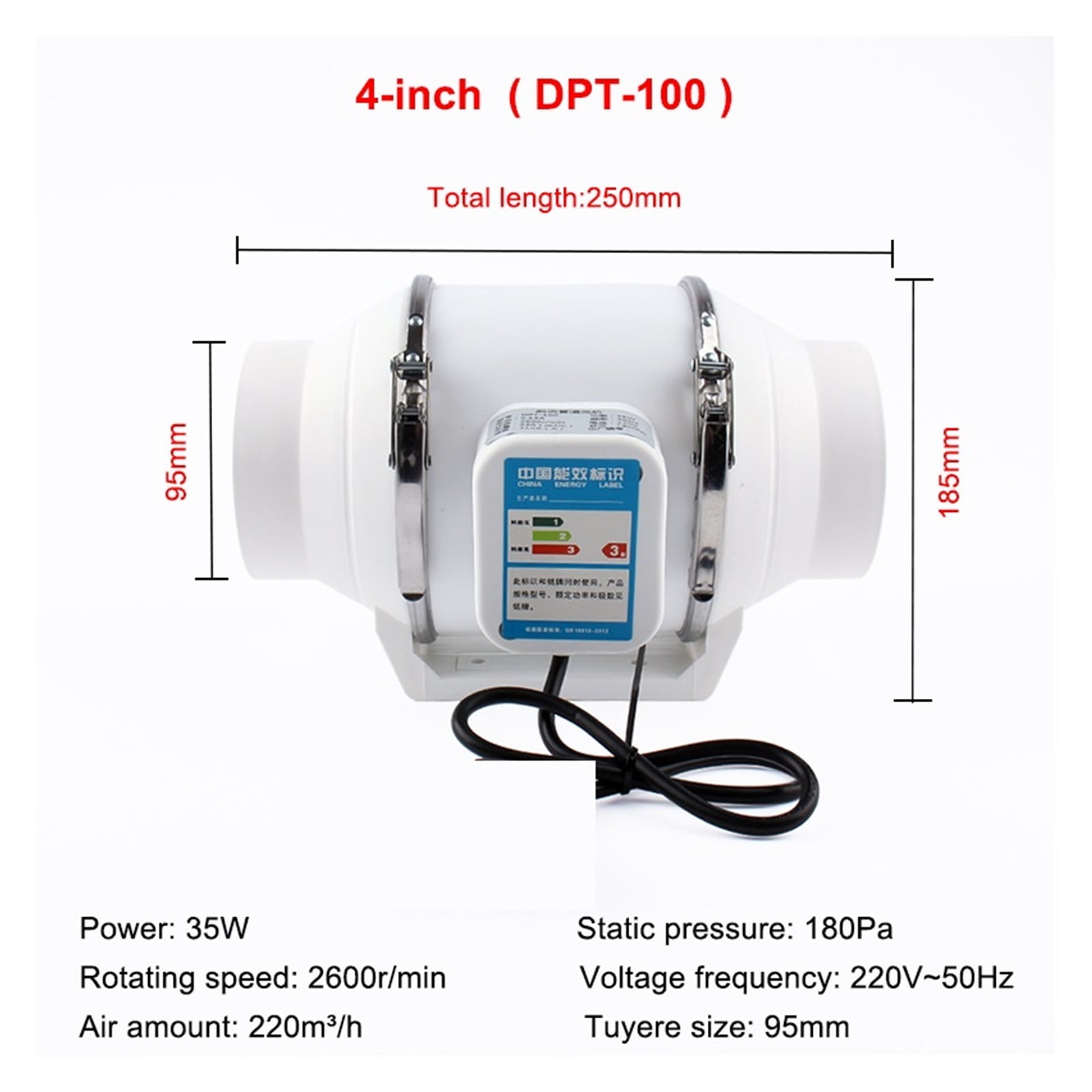 3/4inch Exhaust Fans Silent Inline Pipe Duct Fan Air Extractor Ventilating Blower Kitchen Toilet Wall Booster Clean Ventilator ,Durability and Easy Installation