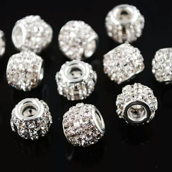 U8MO 5pcs 12x10mm Round Metal Crystal Rhinestones Charm Loose Big Hole Beads-2#