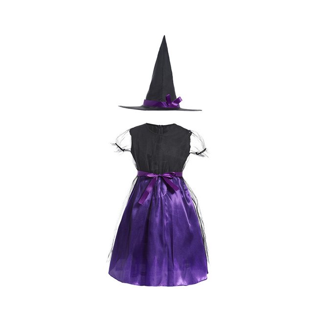 Disfraces de Halloween para niñas pequeñas, disfraz de carnaval, disfraz de actuación, capa de bruja, elfo, vestido mágico, sombrero, conjunto de disfraz
