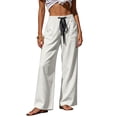 thumbnail image 2 of VEKDONE Wide Leg Palazzo Pants for Women Casual Elastic Waist Drawstring Straight Trousers Summer Loose Fit Comfy Beach Long Pants with Pockets White XXXL, 2 of 6