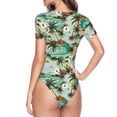 thumbnail image 4 of Daiia Colorful Hawaii Palms print Women's Crew Neck Short Sleeve Bodysuit Fashion Tops Fit Casual Basic Extender Bodysuit-Large, 4 of 9