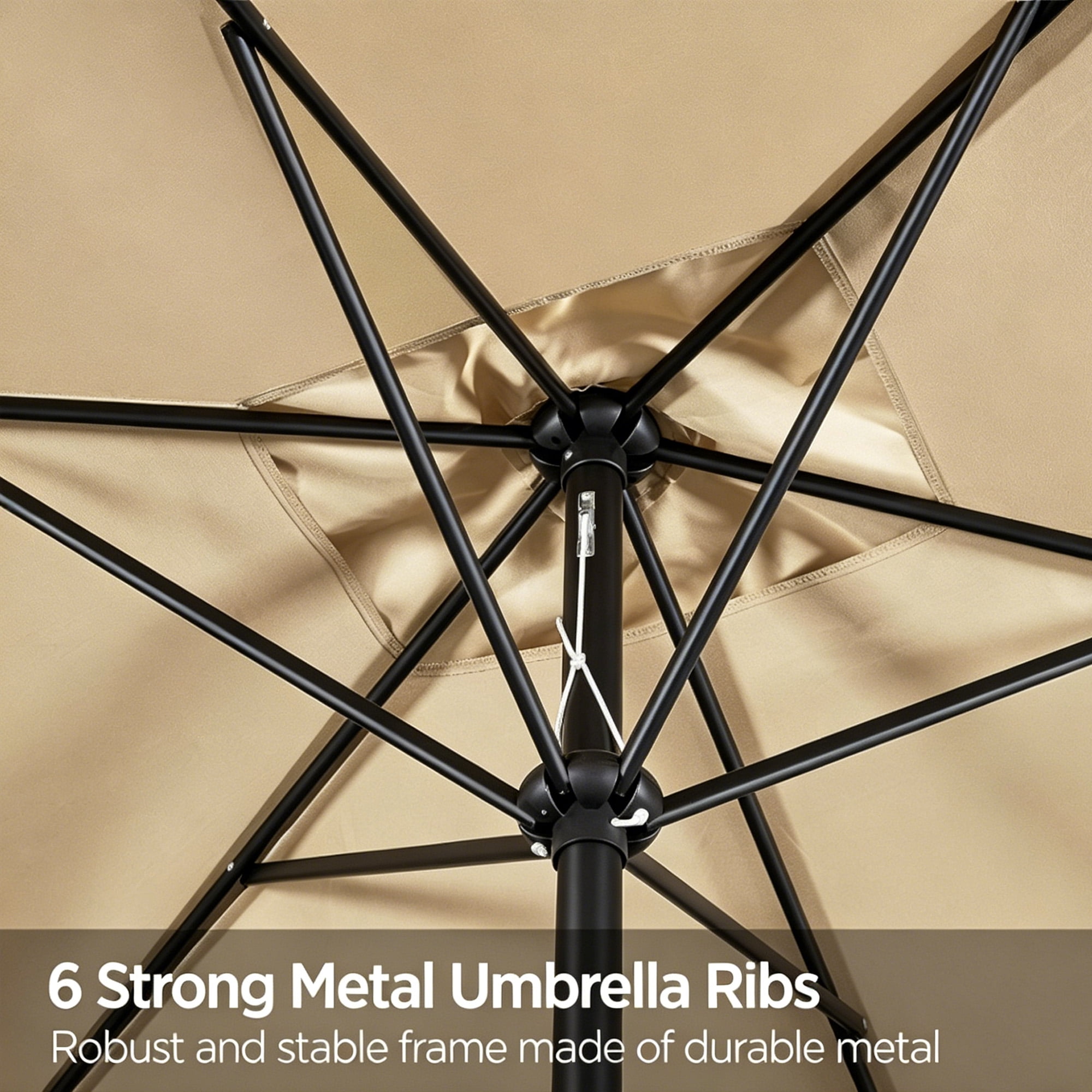 Kool 10x6.5ft Rectangular Patio Umbrella with Crank Handle, Outdoor Market Umbrella with 6 Sturdy Umbrella Ribs, Waterproof, Tan