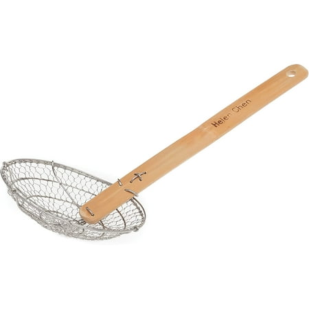 

Helen Chen’s Asian Kitchen Stainless Steel Spider Natural Bamboo Handle 7-Inch Strainer Basket Silver/Brown