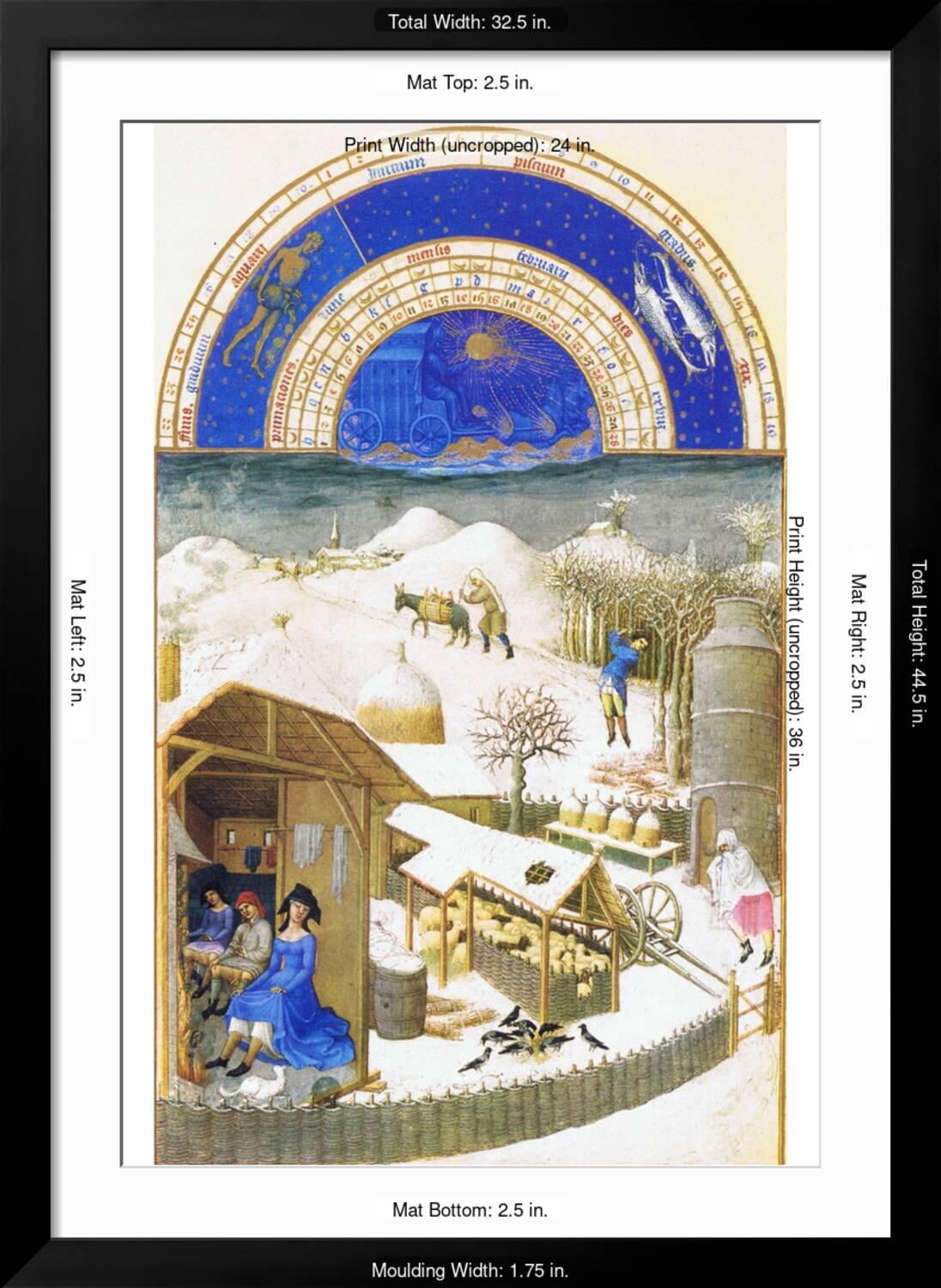 Art.com Le Tres Riches Heures Du Duc De Berry - February Art Print by Paul Herman & Jean Limbourg, Black Frame Wall Art, 32" x 44"